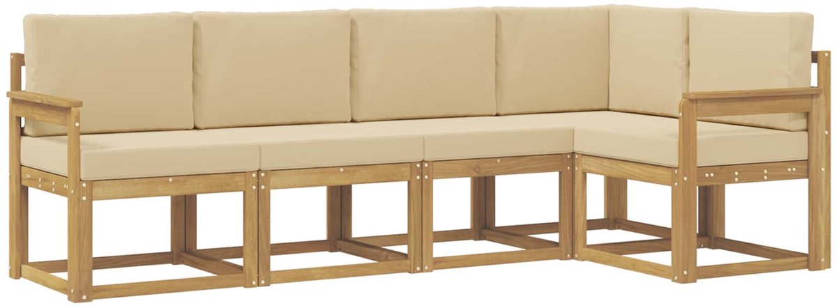 vidaXL Buiten - bank - set - 5 - st - 5-zits - Wit - en - Beige Wit en Beige