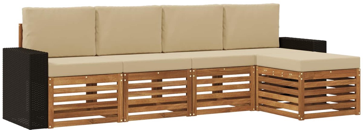 vidaXL Buiten - bank - set - 5 - st - 5-zits - Natuurlijk - en - Beige Natuurlijk en Beige