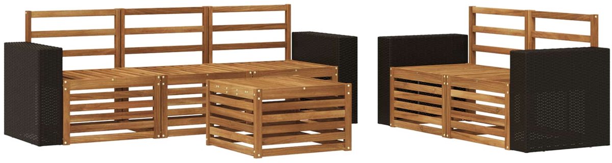 vidaXL Buiten - bank - set - 6 - st - 5-zits - Naturel - Massief - Acacia - Hout
