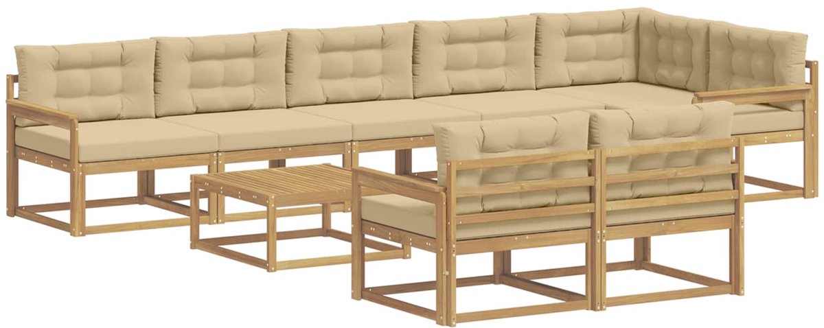 vidaXL Buiten - bank - set - 9 - st - 8-zits - Wit - en - Beige - Polyester Wit en beige