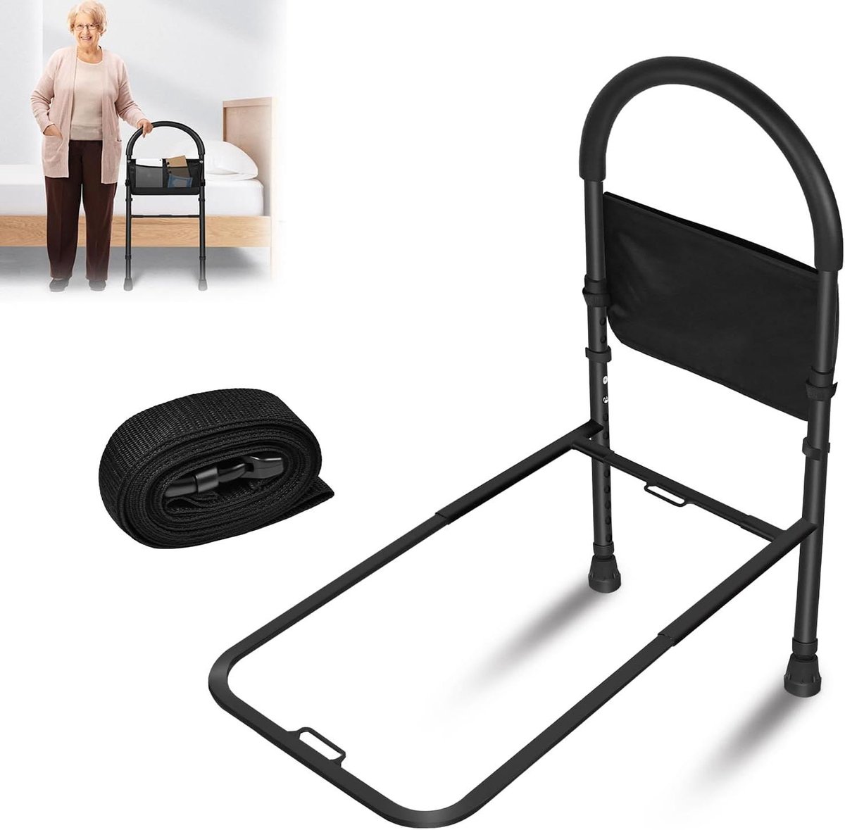 Bedhek Veiligheid - Bedbeugel Stabiliteit - Veilig Opstaan - In Hoogte Verstelbaar - 83-113 cm - Zwart