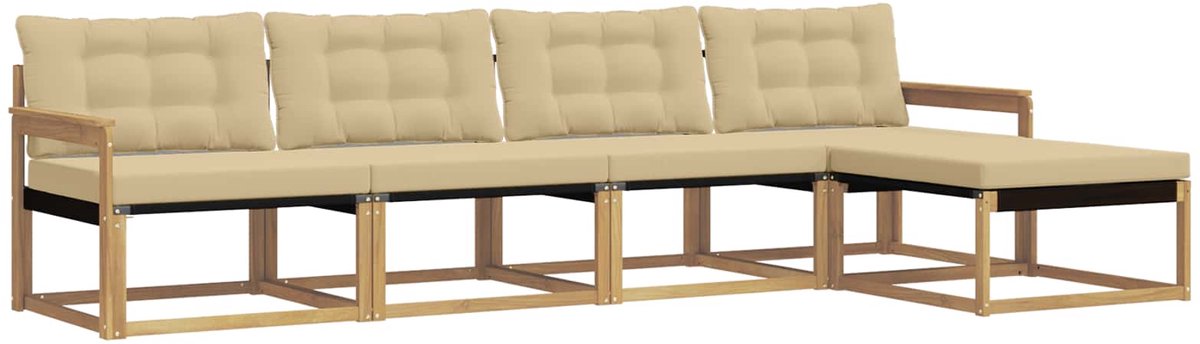 vidaXL Buiten - bank - set - 5 - st - 5-zits - Wit - en - Beige Wit en Beige