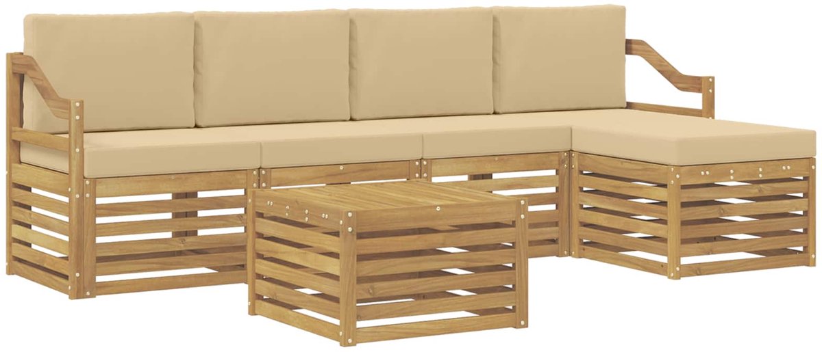 vidaXL Buiten - bank - set - 6 - st - 5-zits - Wit - en - Beige - Polyester Wit en Beige