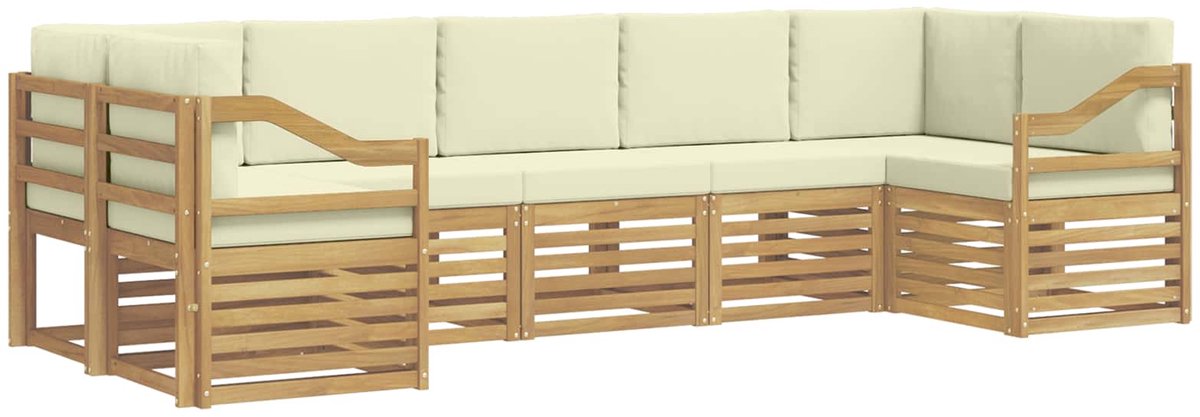 vidaXL Buiten - bank - set - 7 - st - 7-zits - Wit - en - crèmekleurig - Polyester Wit en crèmekleurig