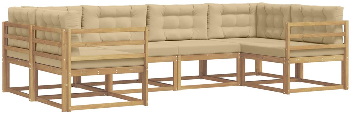 vidaXL Buiten - bank - set - 6 - st - 6-zits - Wit - en - Beige Wit en Beige