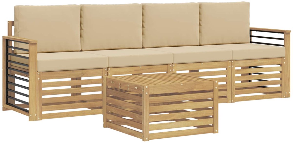 vidaXL Buiten - bank - set - 5 - st - 4-zits - White - and - Beige - Polyester wit en beige