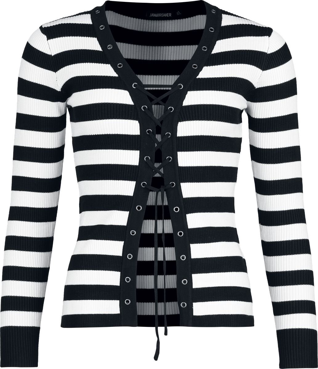 Jawbreaker Striped White Lace Up Eyelet Cardigan Dames Cardigan - zwart/wit - XXL
