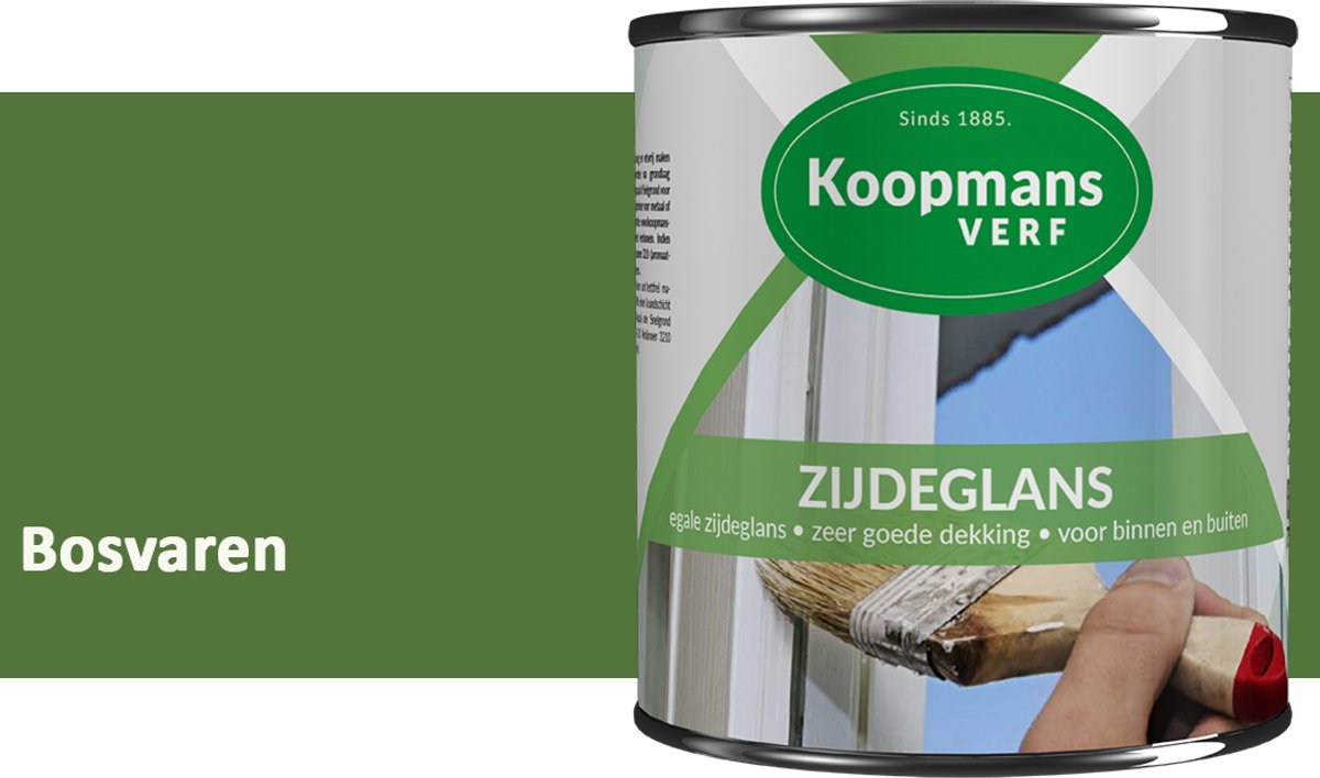 Koopmans Zijdeglans Lakverf – Binnen & Buiten – Kras- en Stootvast – Hoge Dekkracht – Voor Hout, Deuren en Kozijnen – Bosvaren – 750 ml