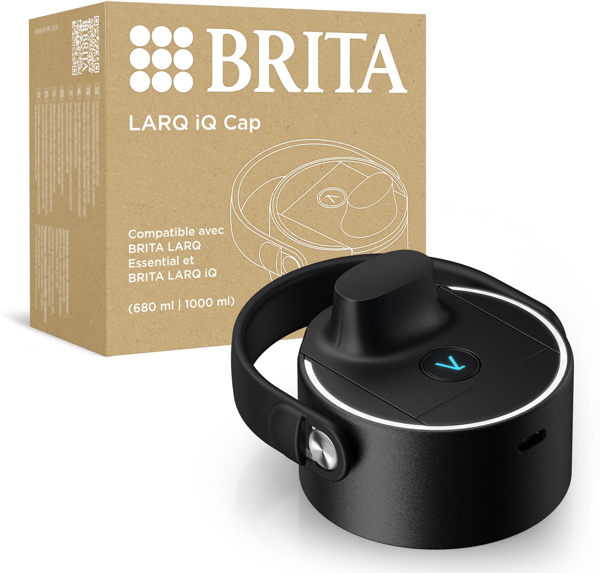 BRITA LARQ iQ dop Zwart- Digitale vervangdop voor BRITA LARQ Essential flessen met hydratatietracking in de BRITA-app & zelfreinigende UV-C - neutraliseert 99.99% bacteriën