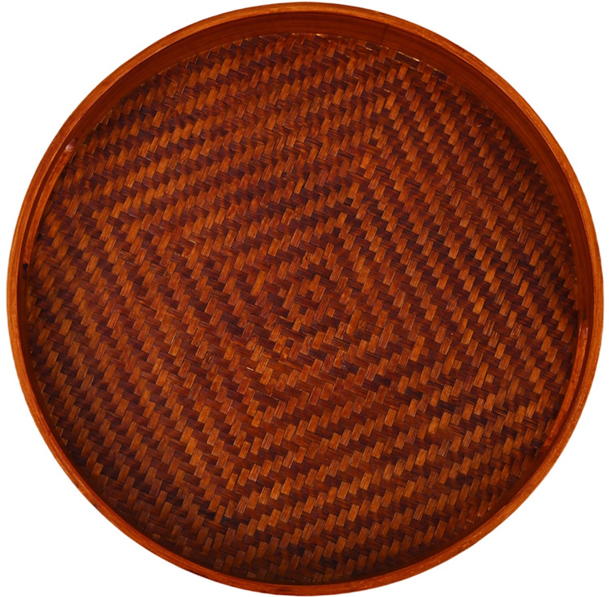 Decopatent - Bamboe Dienblad Rond - Diameter: 33 Cm - Dienblad met handvaten - Schaal - Presenteerblad - Serveerschaal - Woonaccessoires - Gevlochten Donker Bamboe Riet - Afm: 33 x 33 x 4.8 Cm.