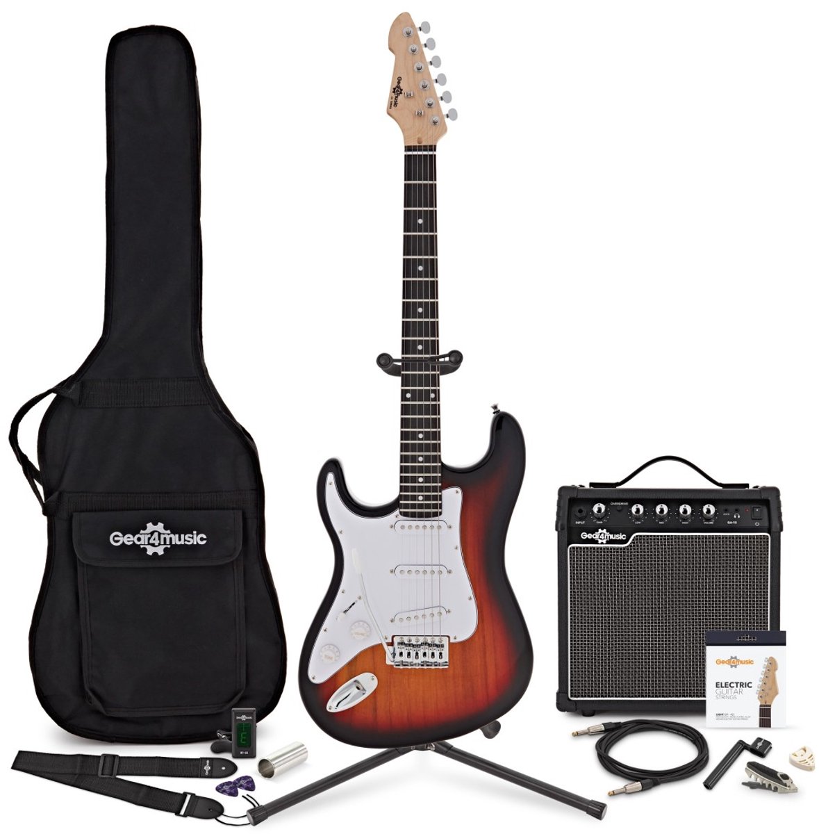 LA Linkshandige Elektrische Gitaar, Sunburst, + 15W versterker & Pakket