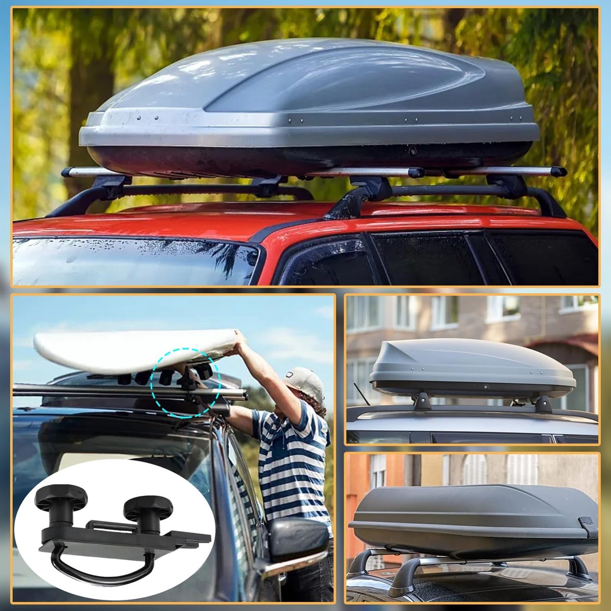 Dakbox Bevestigingsset - Universeel Dakdragerset - Gegalvaniseerd Staal - Anti-slip Rubber - Snelle Montage - Voor Auto, Camper & Reis – foto 2