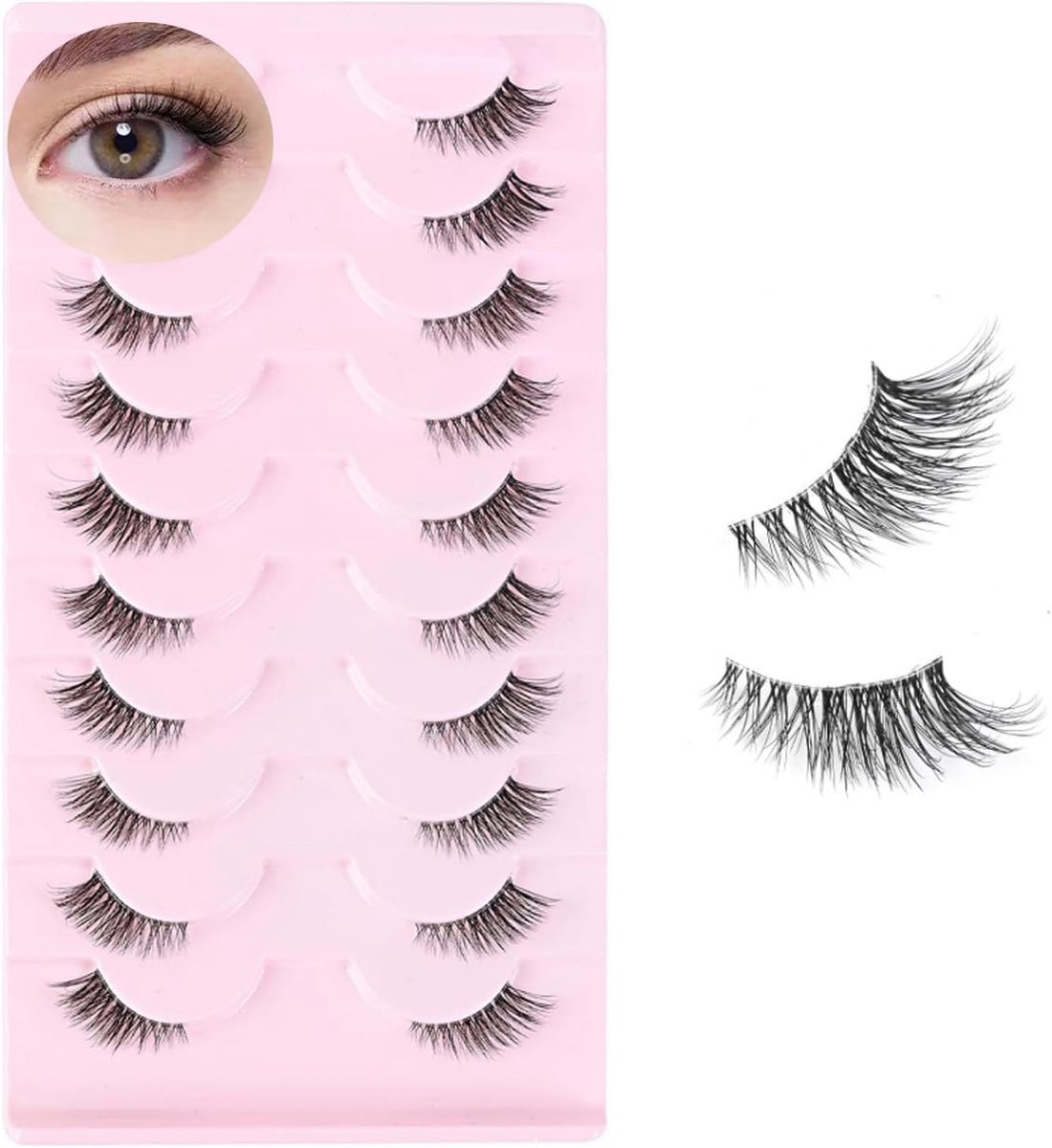 10 Pairs Half Eyelashes - Natuurlijke Kunstmatige Kat-Oog - Duidelijke Band - Half Cateye - Fluffy Valse Wimpers - 18mm