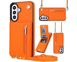 Hoesje geschikt voor Samsung A57 Hoesje met Koord - Solidenz A57 Wallet Case Cover - Telefoonhoes - Backcover met Koordje - Cord Case - Lanyard - Hoesje A57 - Oranje