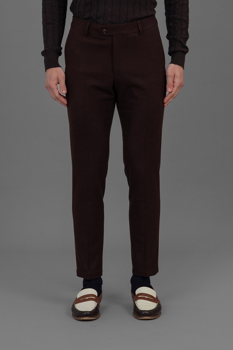 Laurent Vergne - Heren - Broek - Bruin - flanel - maat 50 - Slim fit