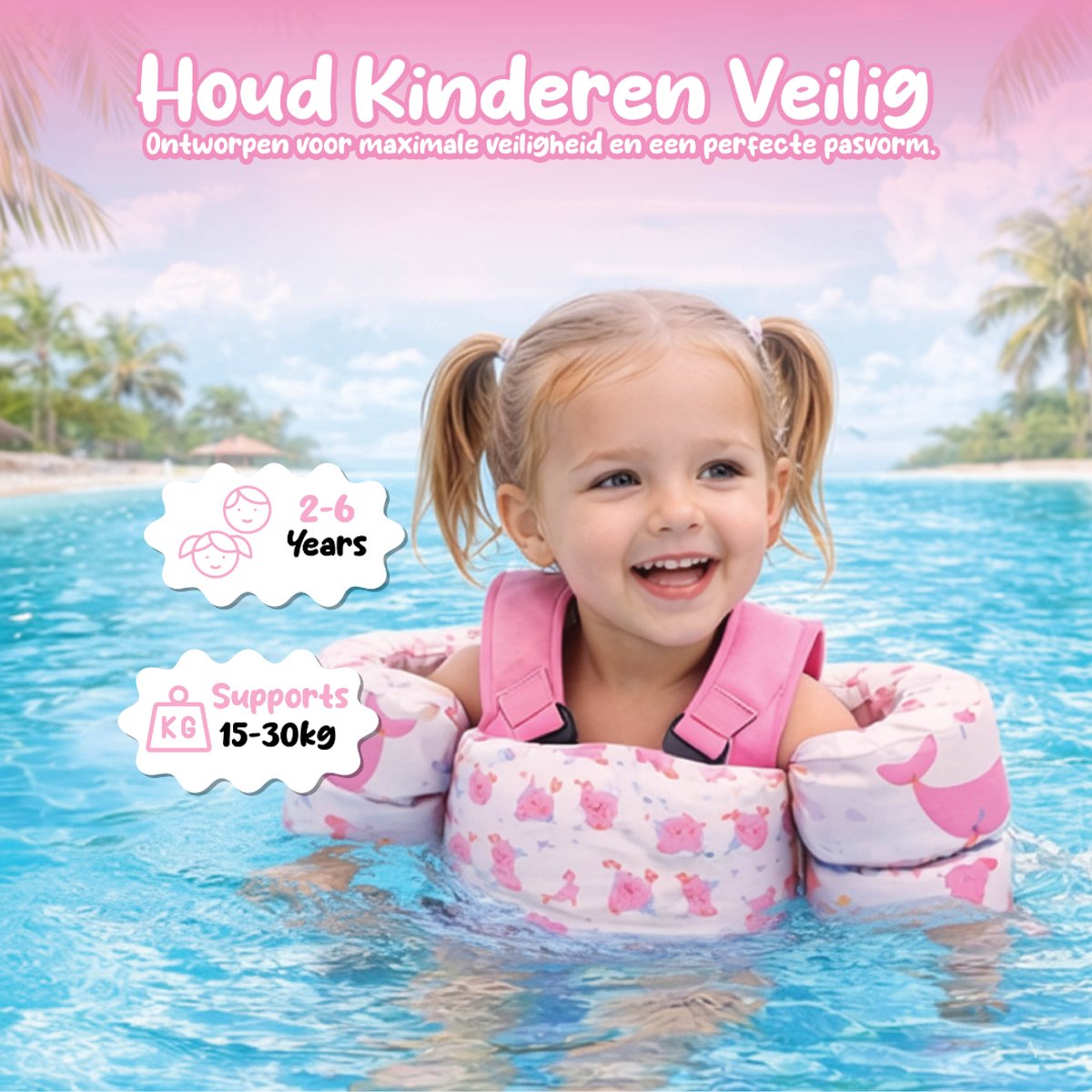 Montzys® Puddle Jumper Roze - Zwembandjes & Zwemvest - Reddingvest Kind - Drijfvest & Zwemvleugels - Swimtrainer & Zwemgordel - Kinderen van 2 tot — afbeelding 3