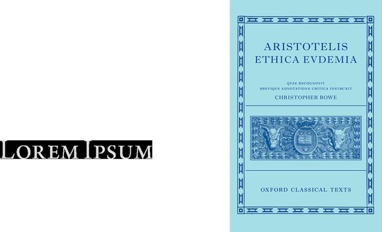 Boek 'Aristotelis Ethica Eudemia' in het blauw met sierlijke randen, met bullen en wapenschild op de voorkant.