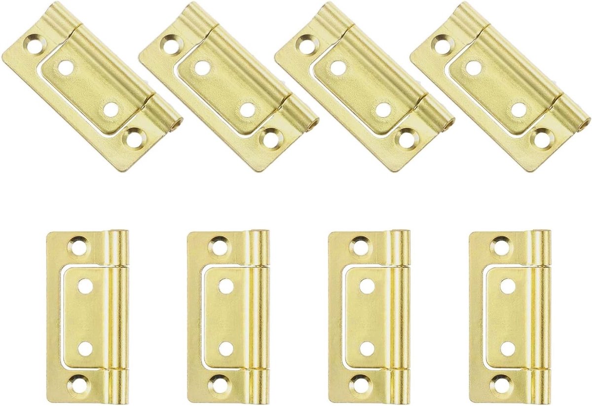 8 Stuks Deur Scharnieren Non-Mortise, 2 Inch Geluidsloze Dubbele Butt Scharnieren voor Kastmeubels, Vensters en Kasten, Goudkleurig