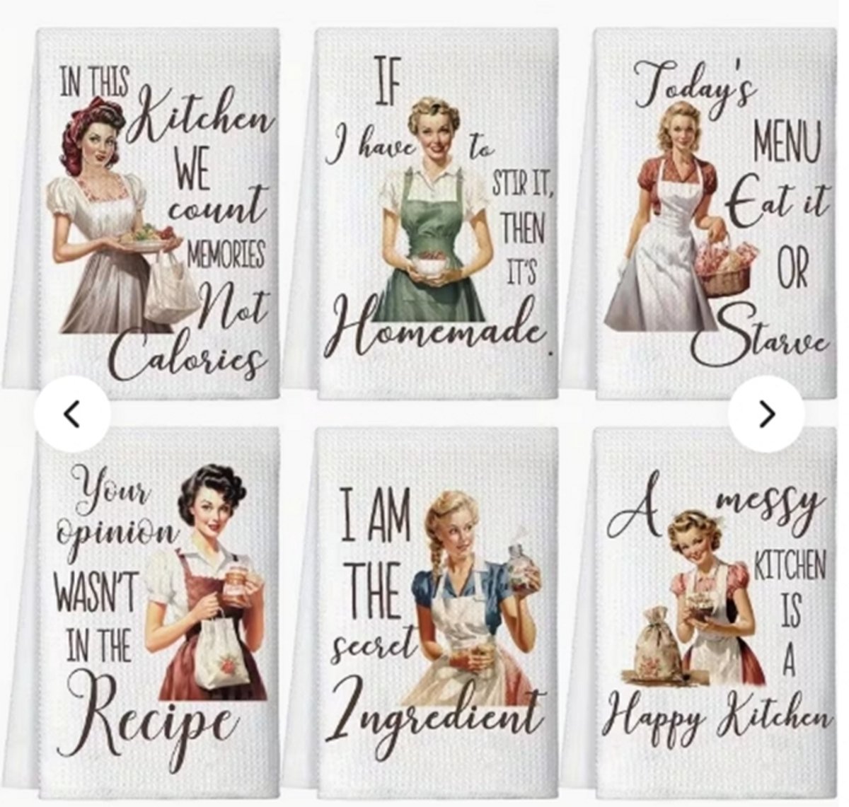 @ Lu’s Today™ – Home Essentials – Keukendoeken – Set van 6 – 45.72×66.04 cm – Retro Designs voor Dames – Vintage Humoristische Keukenprints – Herbruikbaar & Decoratief