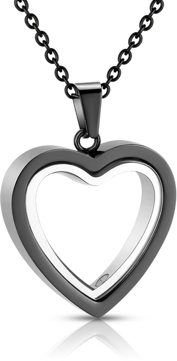 Zwarte As Hanger Hart – Mini Urn Ketting – Herinneringssieraad – RVS – Inclusief Ketting & Vulsetje