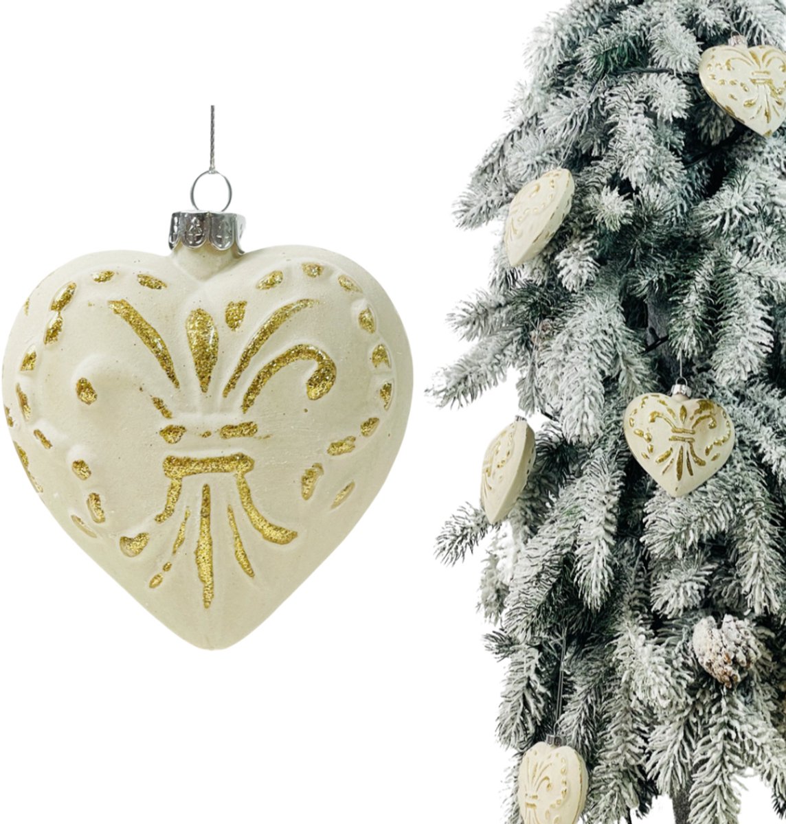 Inspiruj - Kerstbal - Krem Hart - Goud Decor - 9 cm