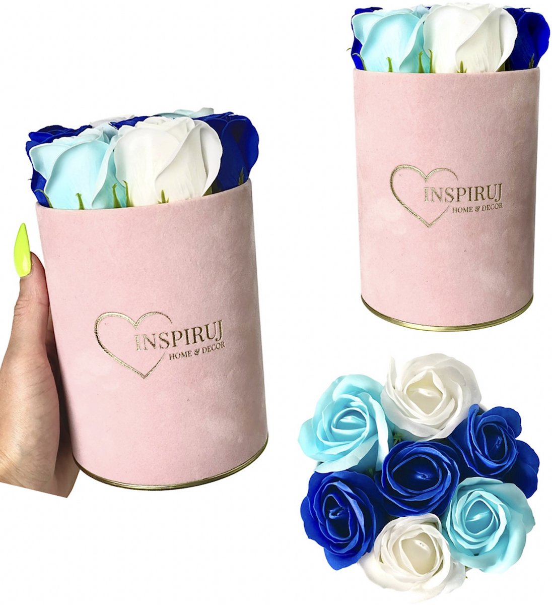 Inspiruj Serie - Flowerbox met Rozen - Roze Doos - Mydlane Bloemen - Mix Blauw
