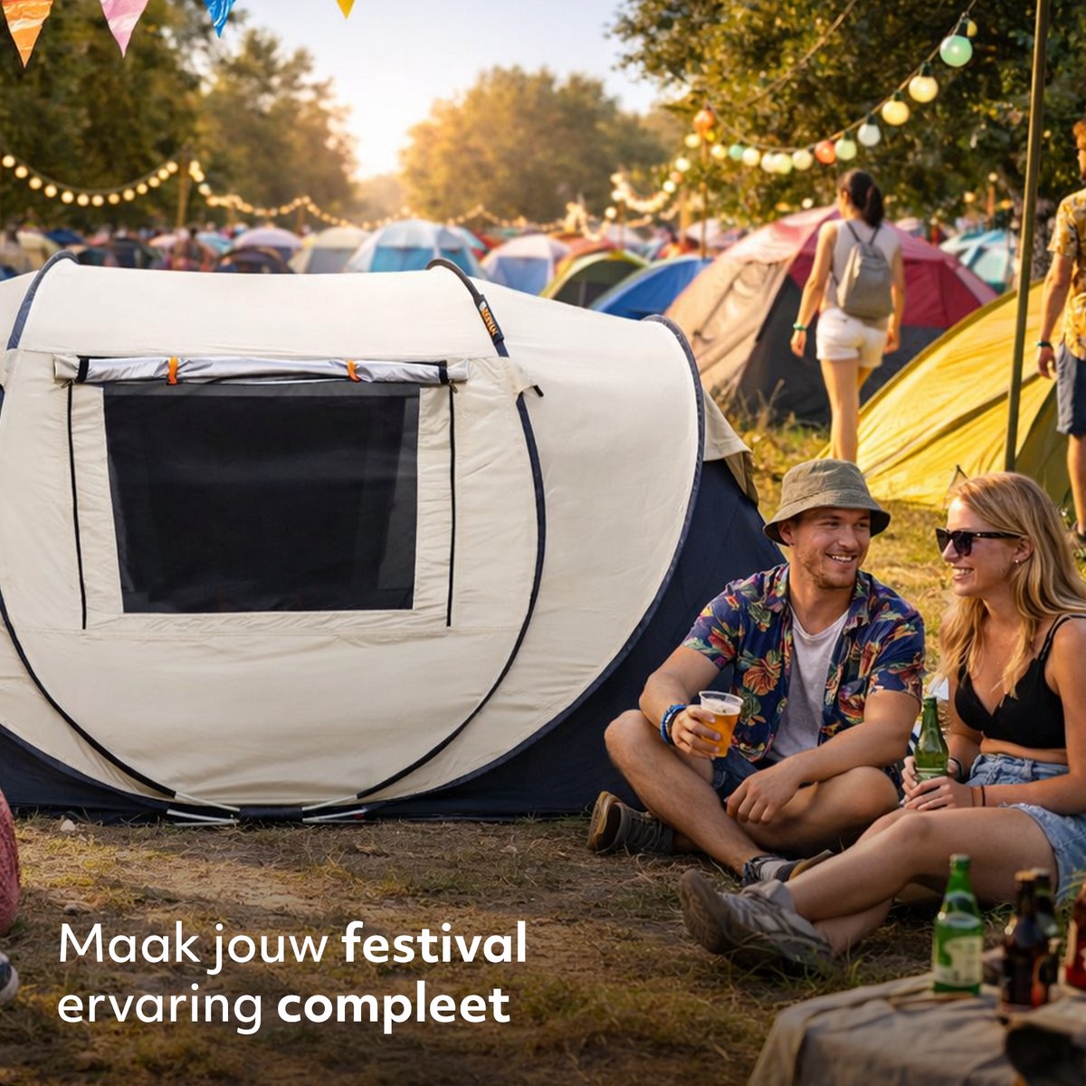 Deryan Pop Up Tent - 4 persoons - 2000MM waterkolom - UV 50+ - Cream – foto 4
