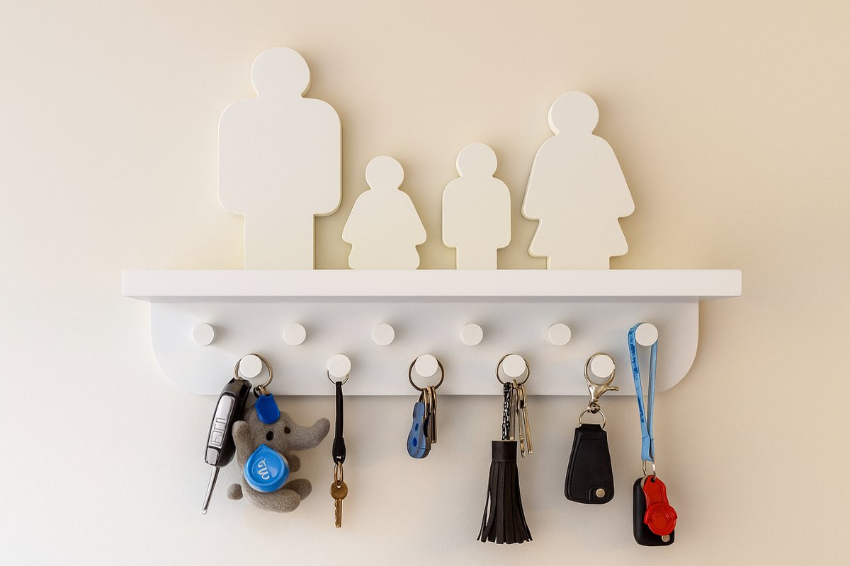 Moliland - Sleutelhouder met Plank - Rodzina 2+2 - Eleven Haken - Wandmontage