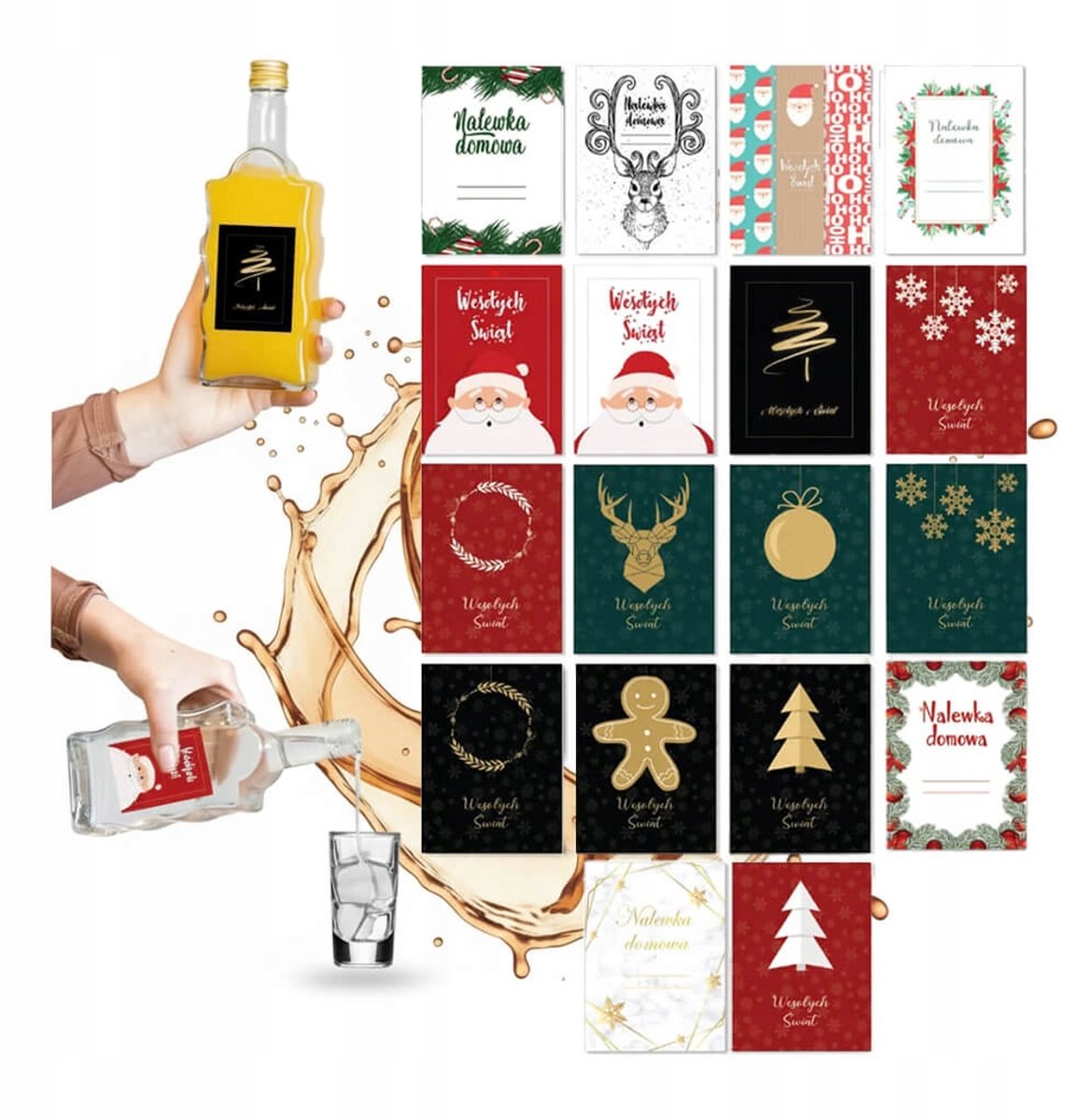 Bimberek - Feestelijke Etiketten - Plaketiketten voor flessen - 6,5x9cm - Kerstthema