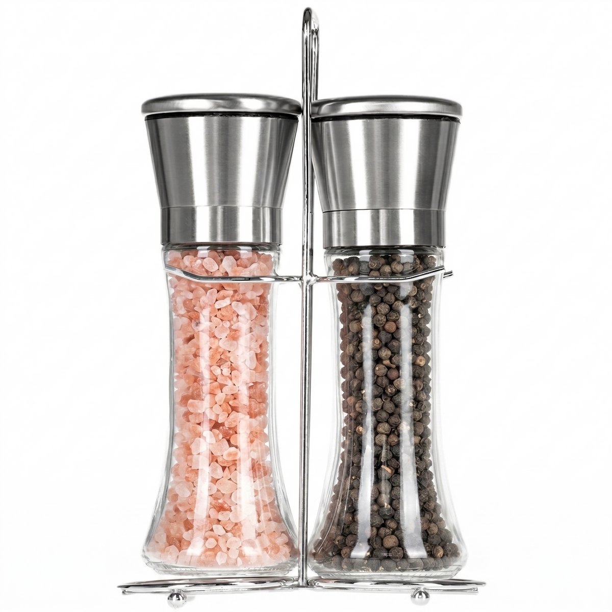 YUGN Peper en Zoutmolen Set met Metalen Houder - RVS - Instelbare Maalgraad - 20 cm