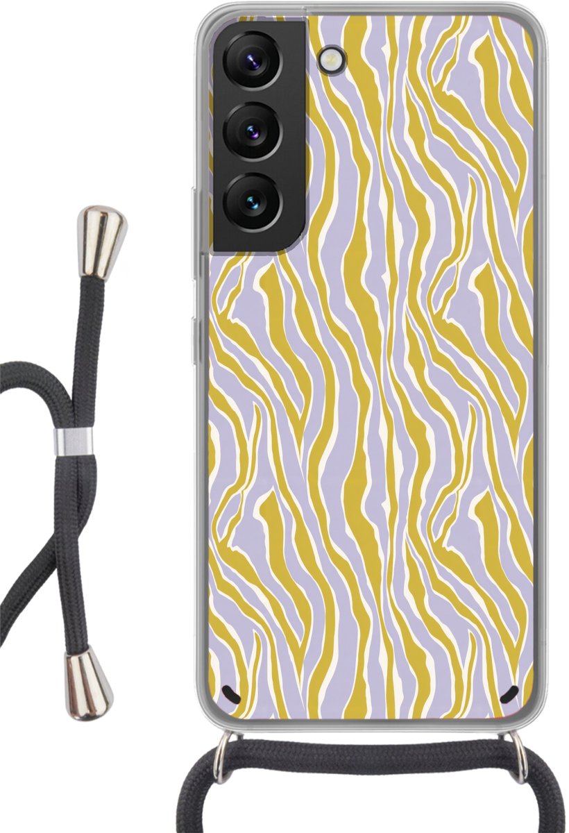 Telefoonhoesje Geschikt voor Samsung Galaxy S22 - Zebra - Modern - Meerkleurig - Siliconen - Crossbody - Backcover met Koord - Telefoonhoesje met koord - Hoesje met touw Telefoonhoesje