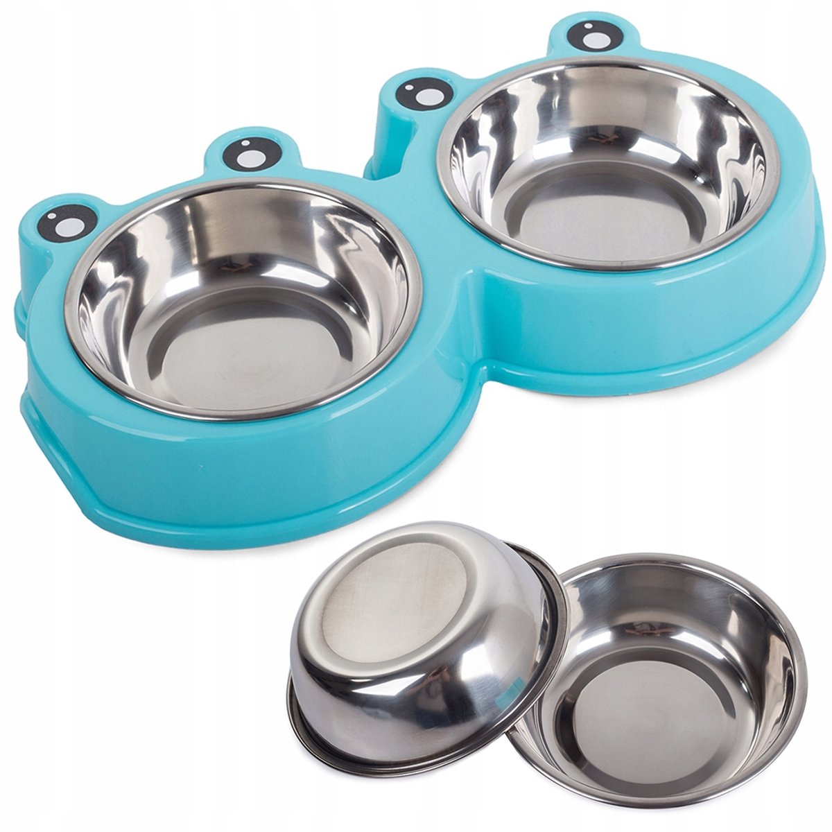 Ouyaying - Dubbele Metalen Voerbak voor Honden - 0,3L x 2 - Blauw