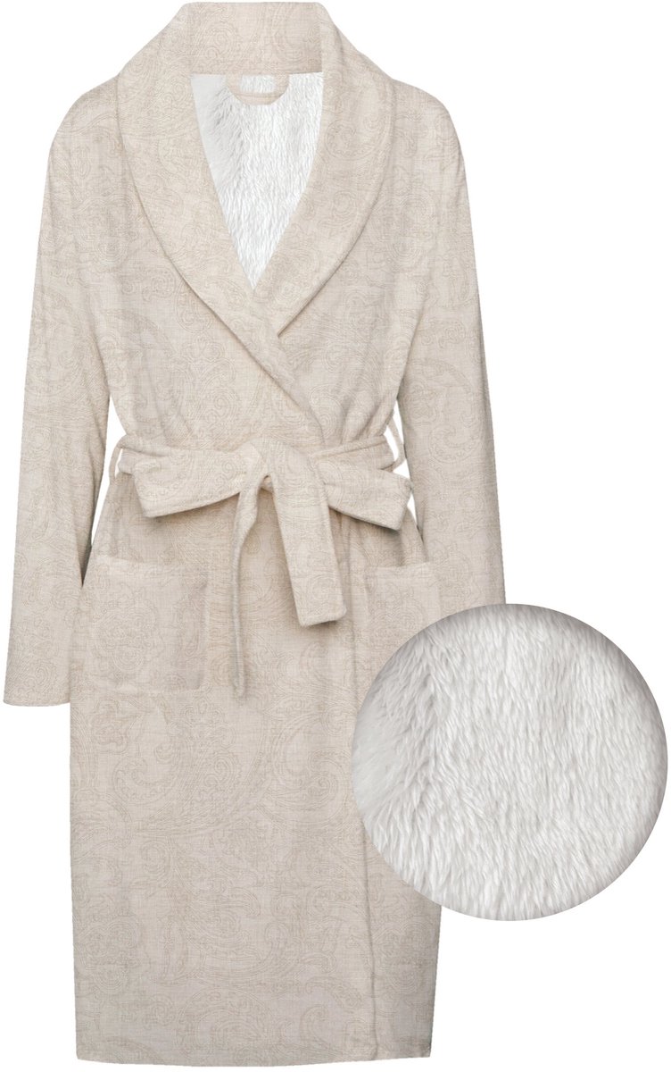 Zohome Badjas Paisley di Lino - Kamerjas voor Dames en Heren - L/ - Ochtendjas - Geschikt voor de Sauna - Beige Sandy Beige