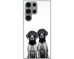Telefoonhoesje Geschikt voor Samsung Galaxy S23 Ultra hoesje - Honden - Bivakmuts - Zwart - wit - Siliconen Telefoonhoesje Telefoonhoesje