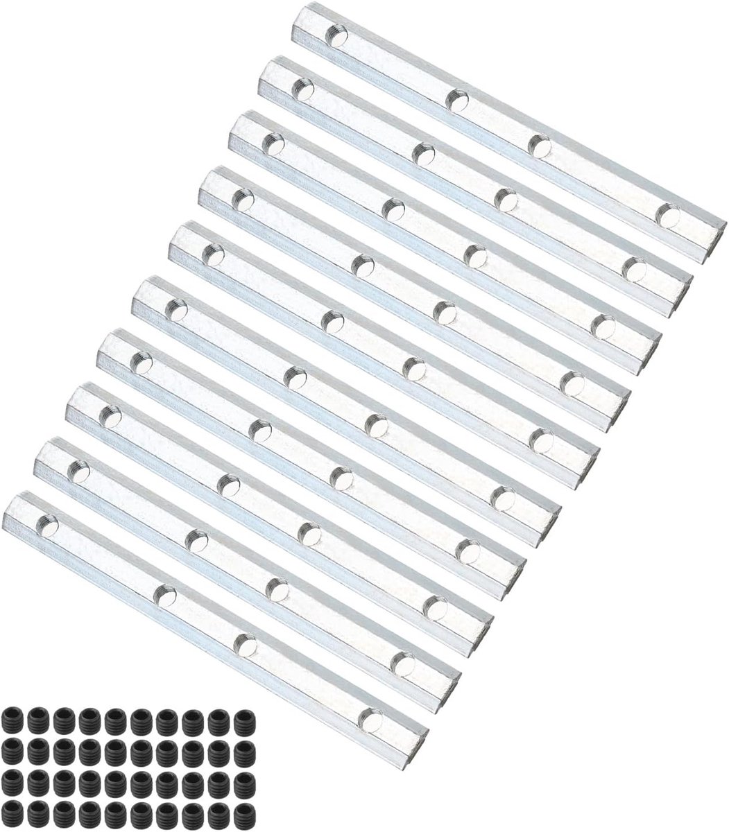10cm Straight Line Connector - 10pcs T/V Slot - Aluminium Extrusion Connector - Hoekbeugel met M5 Schroeven voor 20 Series Aluminium Profiel - Zilver