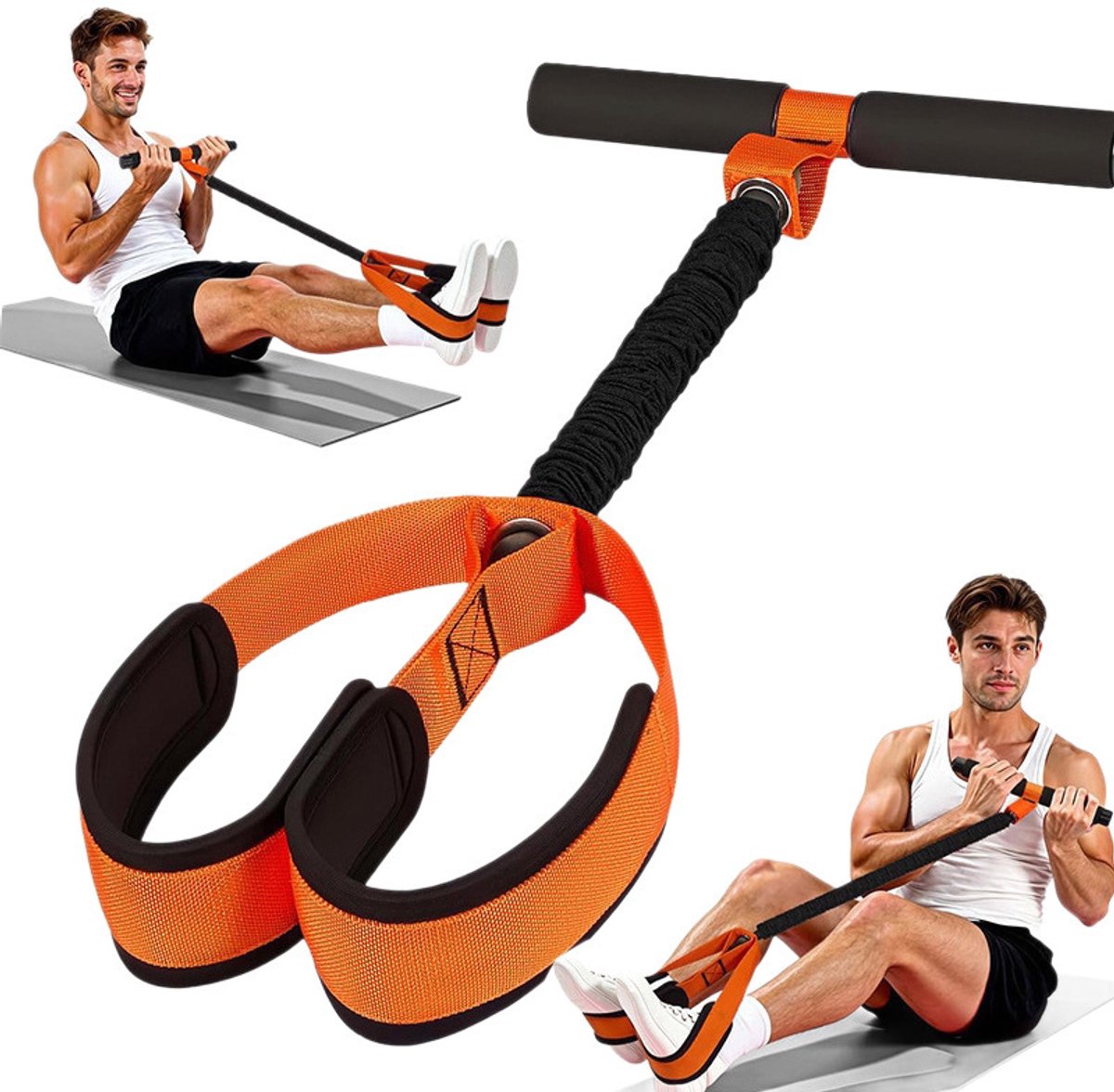 Elastische Buikspiertrainer - Fitnessweerstandsband - Buikspiertrainer - Weerstandsbanden - Elastische Weerstandsbanden - Sport Elastiek met handvat - Total Abs - Workout Apparatuur - geschikt voor thuisworkouts en training - oranje