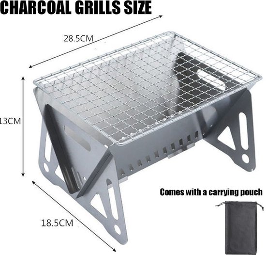 Draagbare Barbecue - Houtskool Barbecue - Met Opbergzak - Opvouwbare Barbecue - RVS - 28,5 x 18,5 x 13 cm - Draagbare Houtskool Grill met rooster - Barbecue Smoker - Houtskool BBQ - Voor Picknick, Kamperen en Buitenactiviteiten - Festival BBQ van Merkloos — afbeelding 2