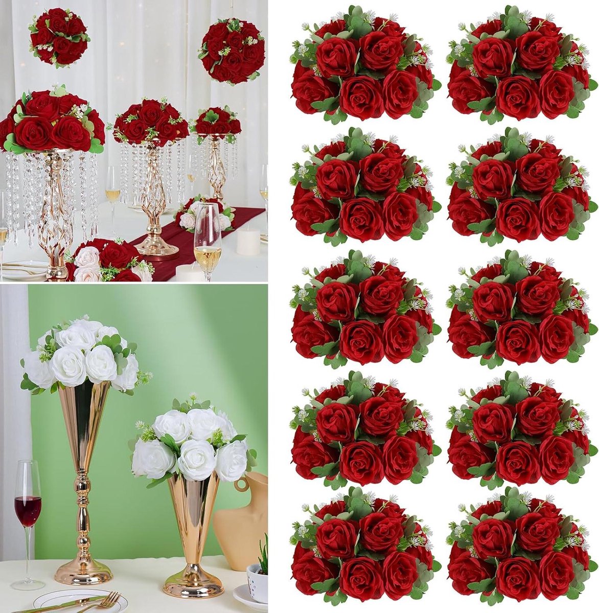 Kunstbloembal bruiloft - Zijden rozen ballen - Tafeldecoratie feest - Handgemaakt met 15 rozen - 27 cm diameter - Rood