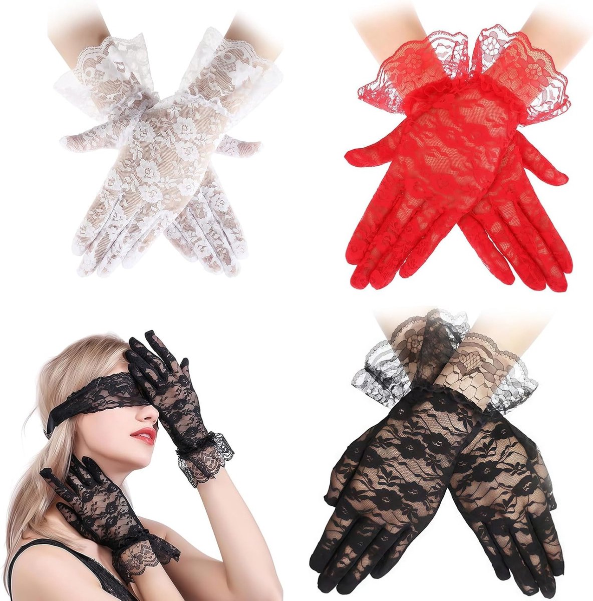 Elegante Kanten Handschoenen voor Dames met Strik - Perfect voor Bruiloften, Theepartijen en Cosplay - Multicolor, One Size