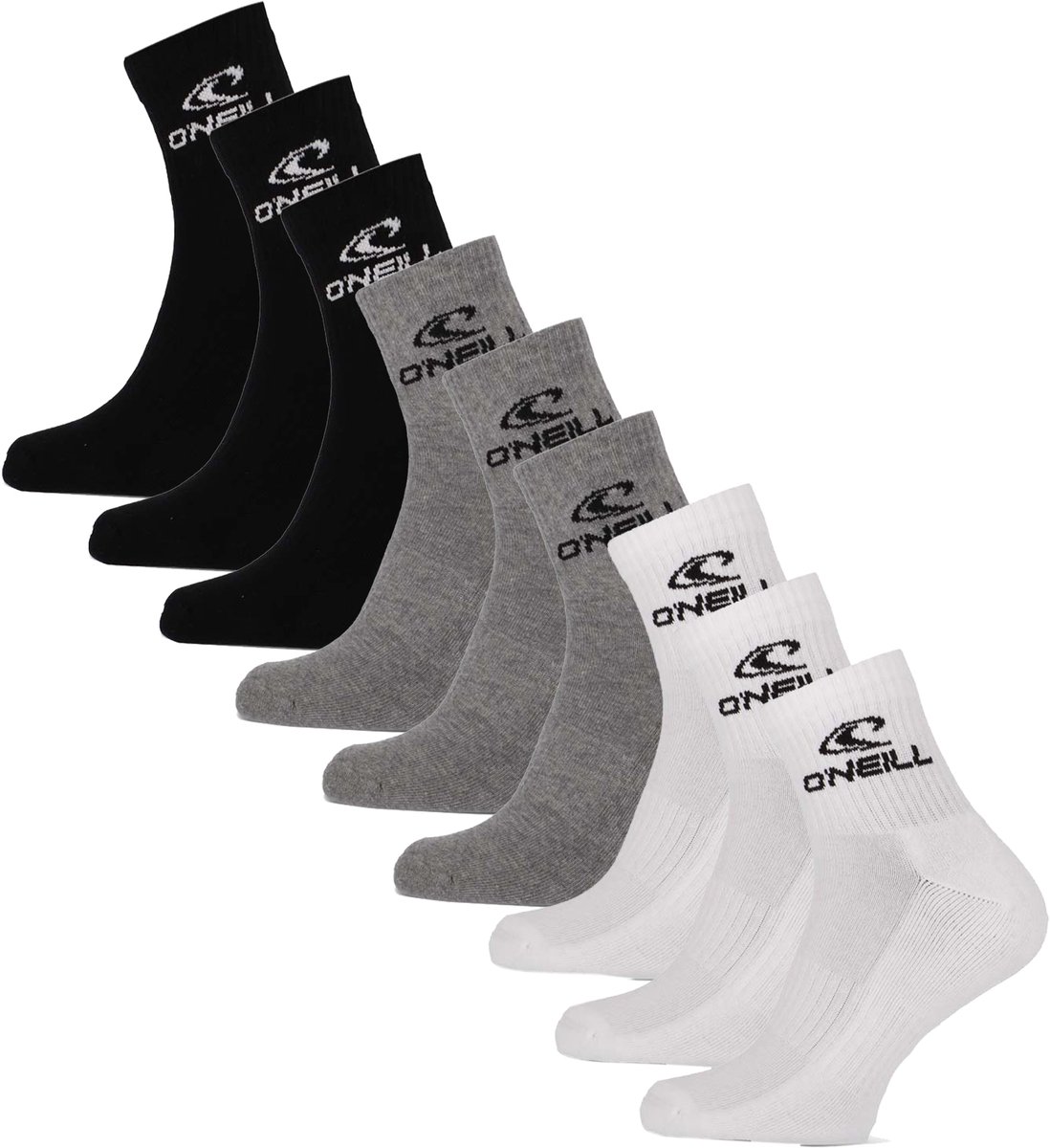 O’Neill Sportsokken Unisex Quarter 9-Pack Effen Multi Zwart