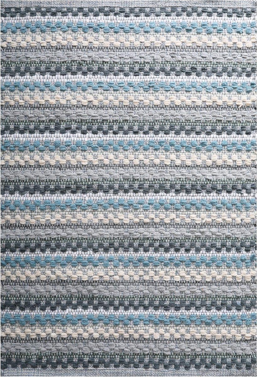 Katoenen Badtapijt - Douchemat Keukenmat - Voeten Drogen - Handgemaakt Katoen - 91 x 61 cm - Aqua Combo
