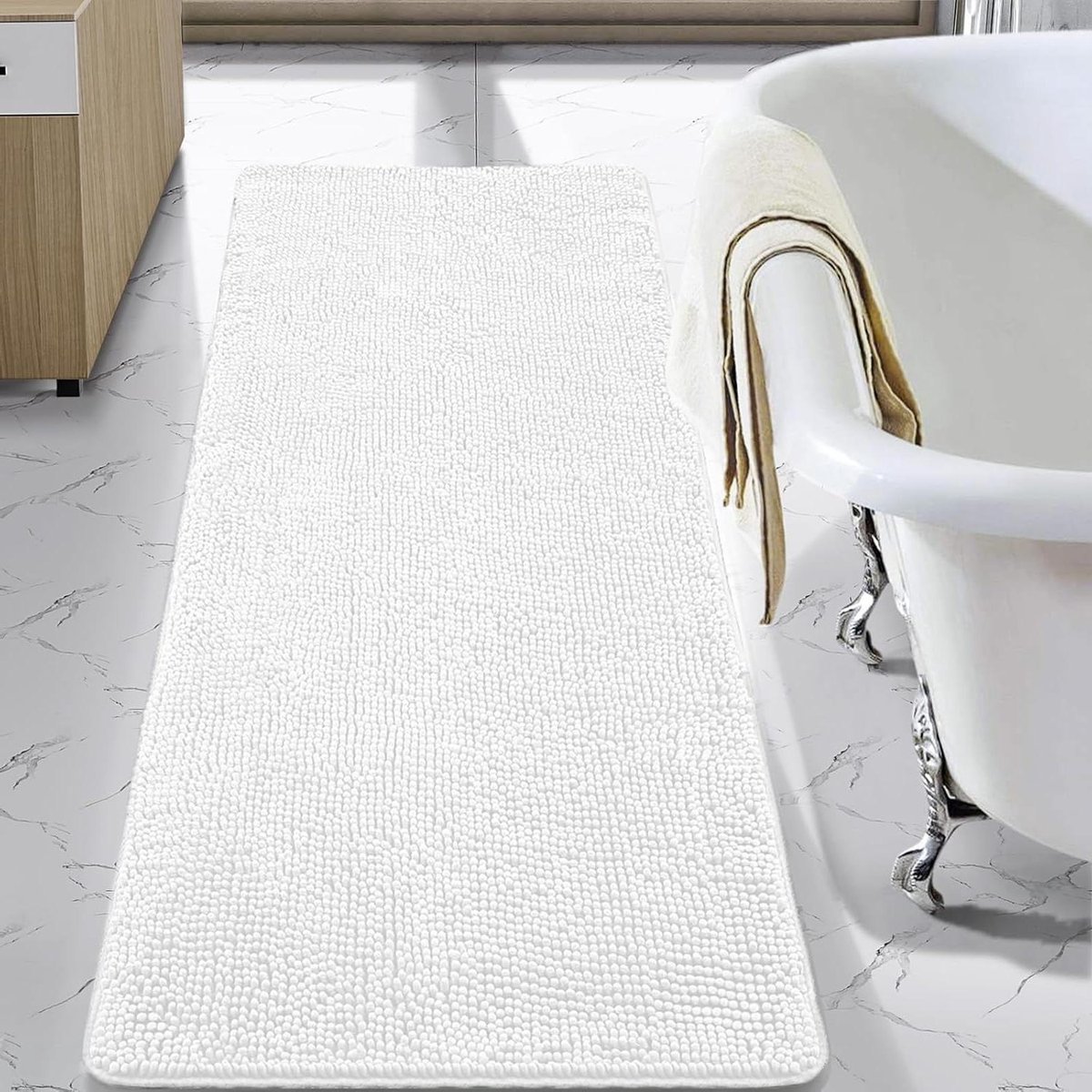 Badkamertapijt - Badmat Shaggy - Voeten Drogen - Ultra Absorberend Sneldrogend - 61 x 187 cm - Wit