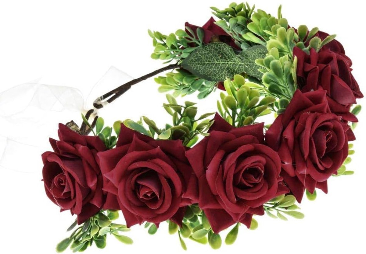 Bloemkrans Hoofdband voor Bruiloften en Feestdagen - Handgemaakt Accessoire voor Meisjes met Flanellen Bloemen (Rood)