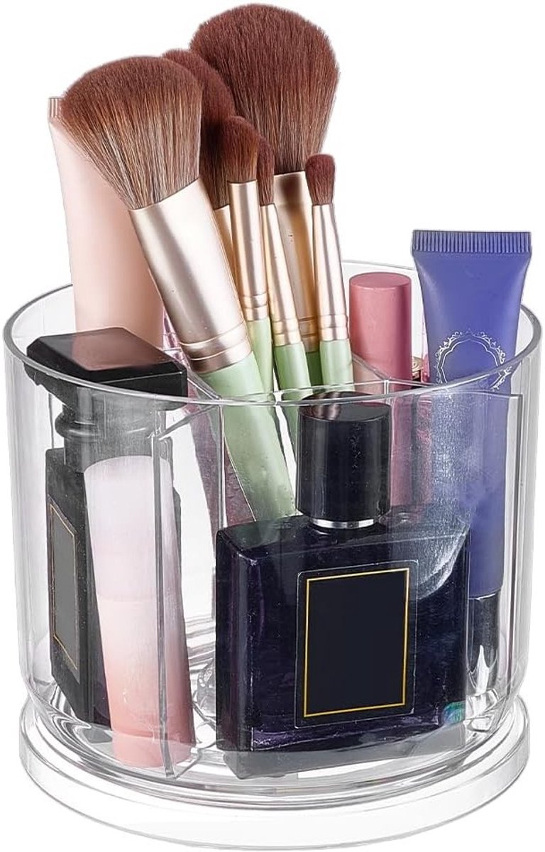 360 Graden Draaibare Bureau Organizer met 5 Compartimenten, Duidelijke Plastic Opberghouder voor Kantoor, Bureau en Cosmetica