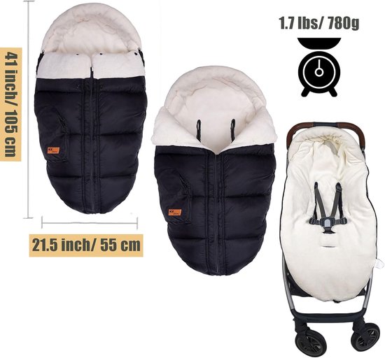 Winter Voetenzak - Baby Bunting Bag - Kinderwagen Warm Houden - Waterdicht Winddicht Materiaal - 978x495 cm - Grijs — afbeelding 5