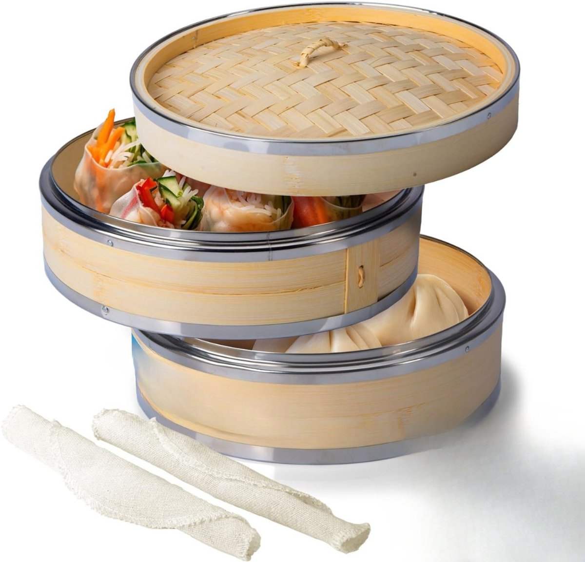 SAVI® Stoomkoker - Stoomkokers - Stoompan - Bruin/Zilver - 20cm x 20cm x 14cm