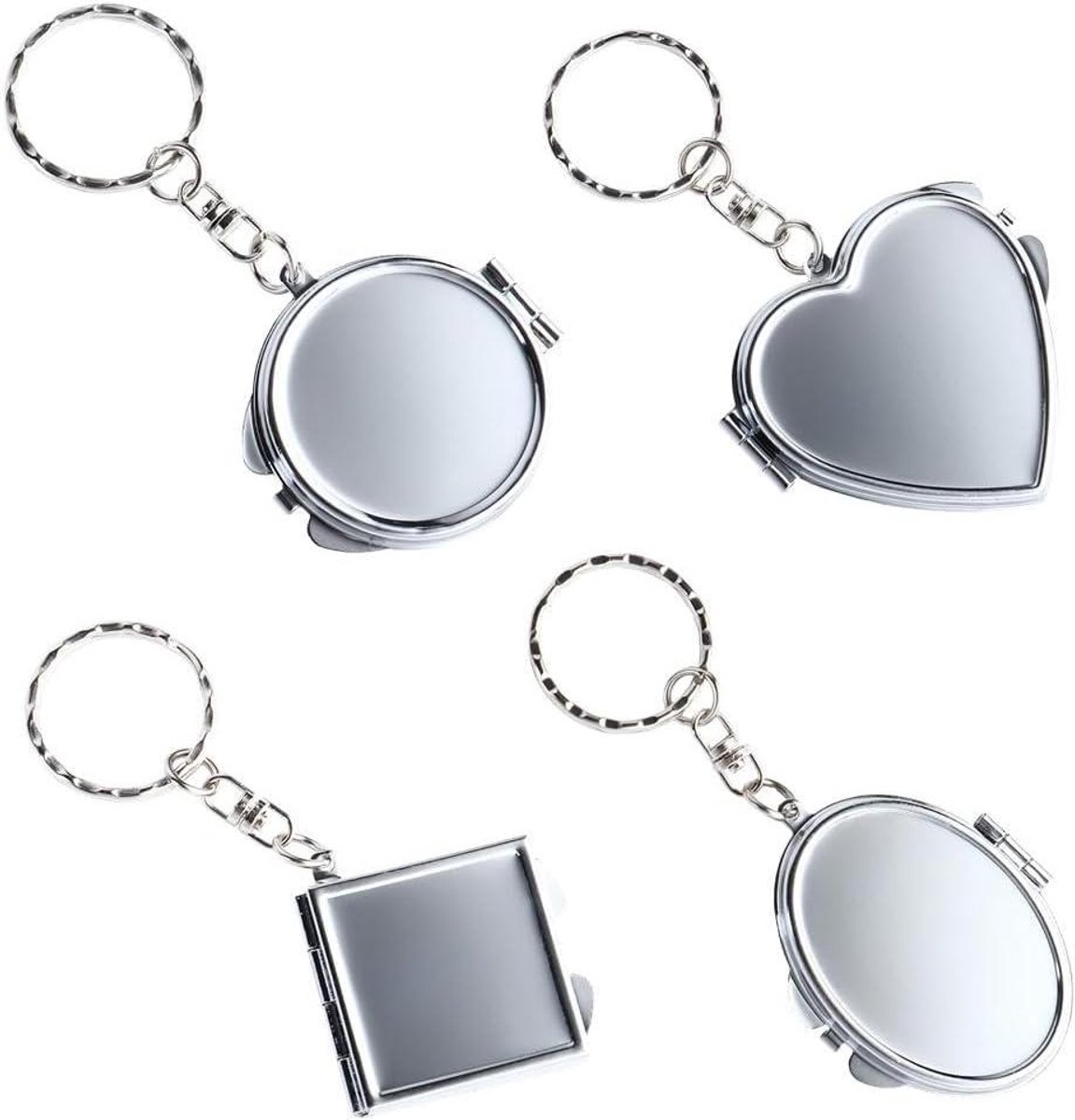 Cosmetische Spiegel Set - Make-up Spiegel Sleutelhanger - Make-up Bijwerken - Dubbelzijdig Ontwerp - 4 Stuks Diverse Maten - Gekleurd