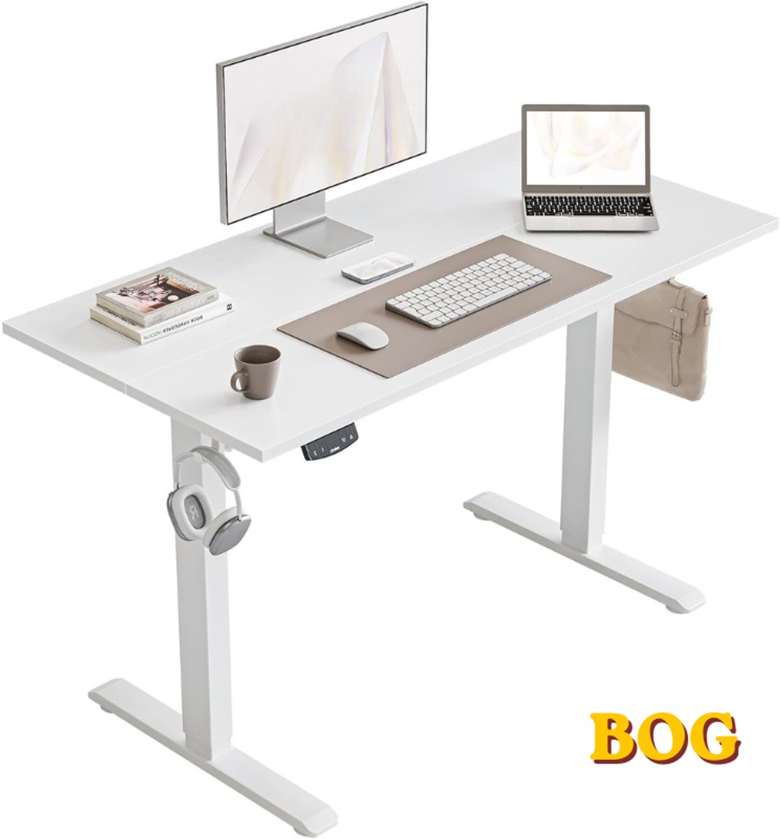 Agilestic in hoogte verstelbaar bureau 100 x 60 cm, stabiel bureau met elektrische hoogteverstelling en handmatige bediening met geheugen, ergonomisch bureau om staand of zittend te gebruiken, wit