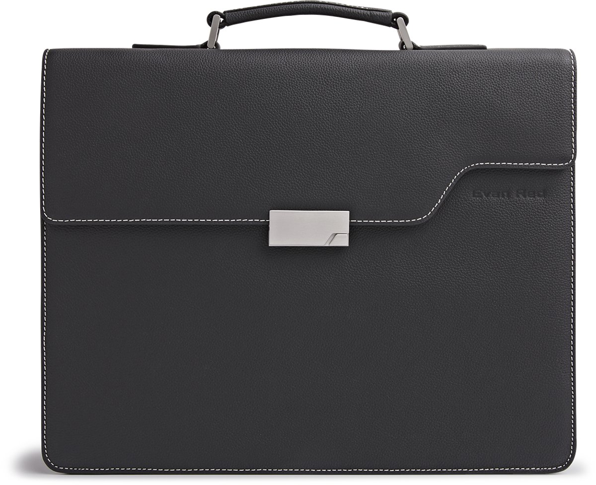 Evan Red Amsterdam Briefcase - Zwart - Leer - Aktetas - Laptoptas