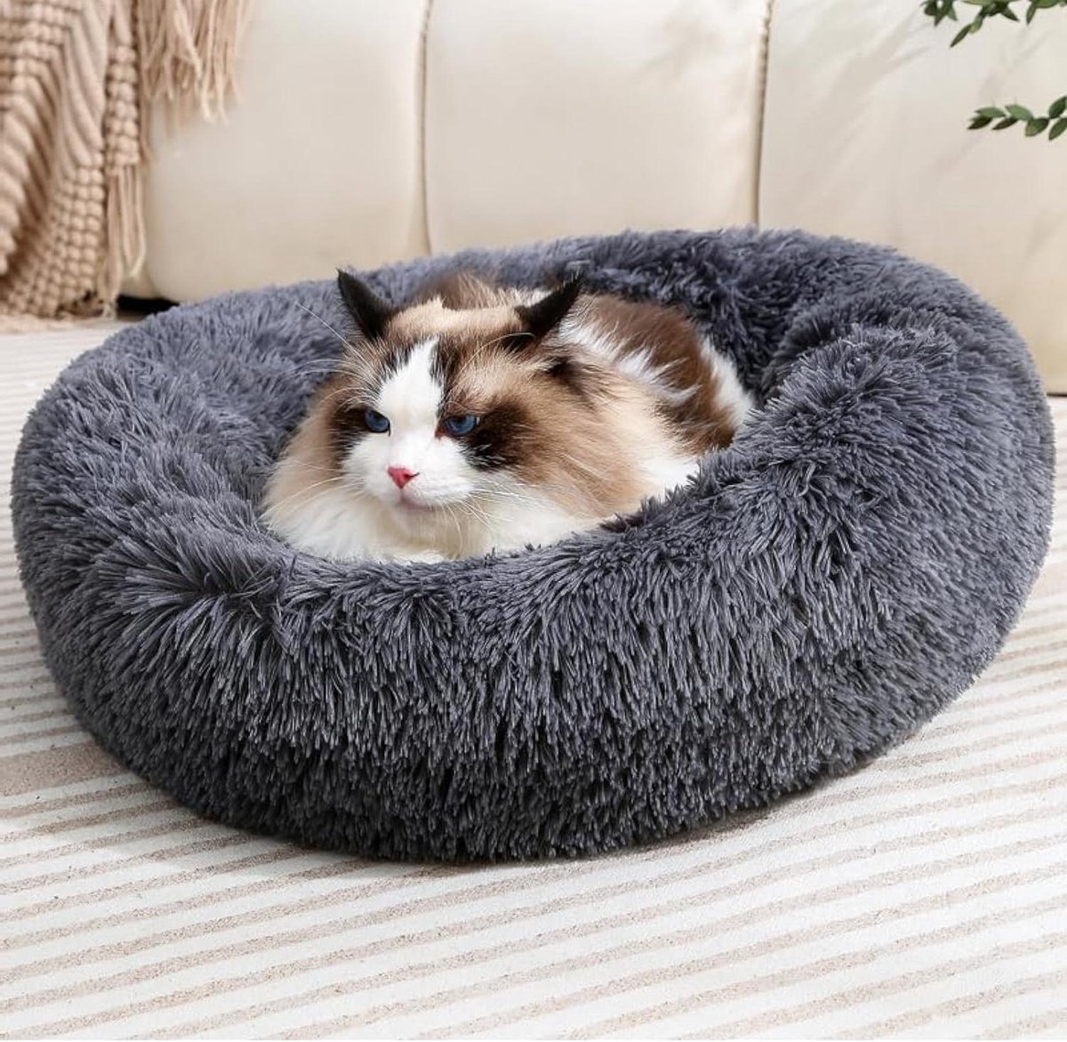 Hondenmand Kattenmand - Rond Hondenkussen - Comfortabel Slapen - Anti-Slip Bodem - 43x43x12 cm - Grijs